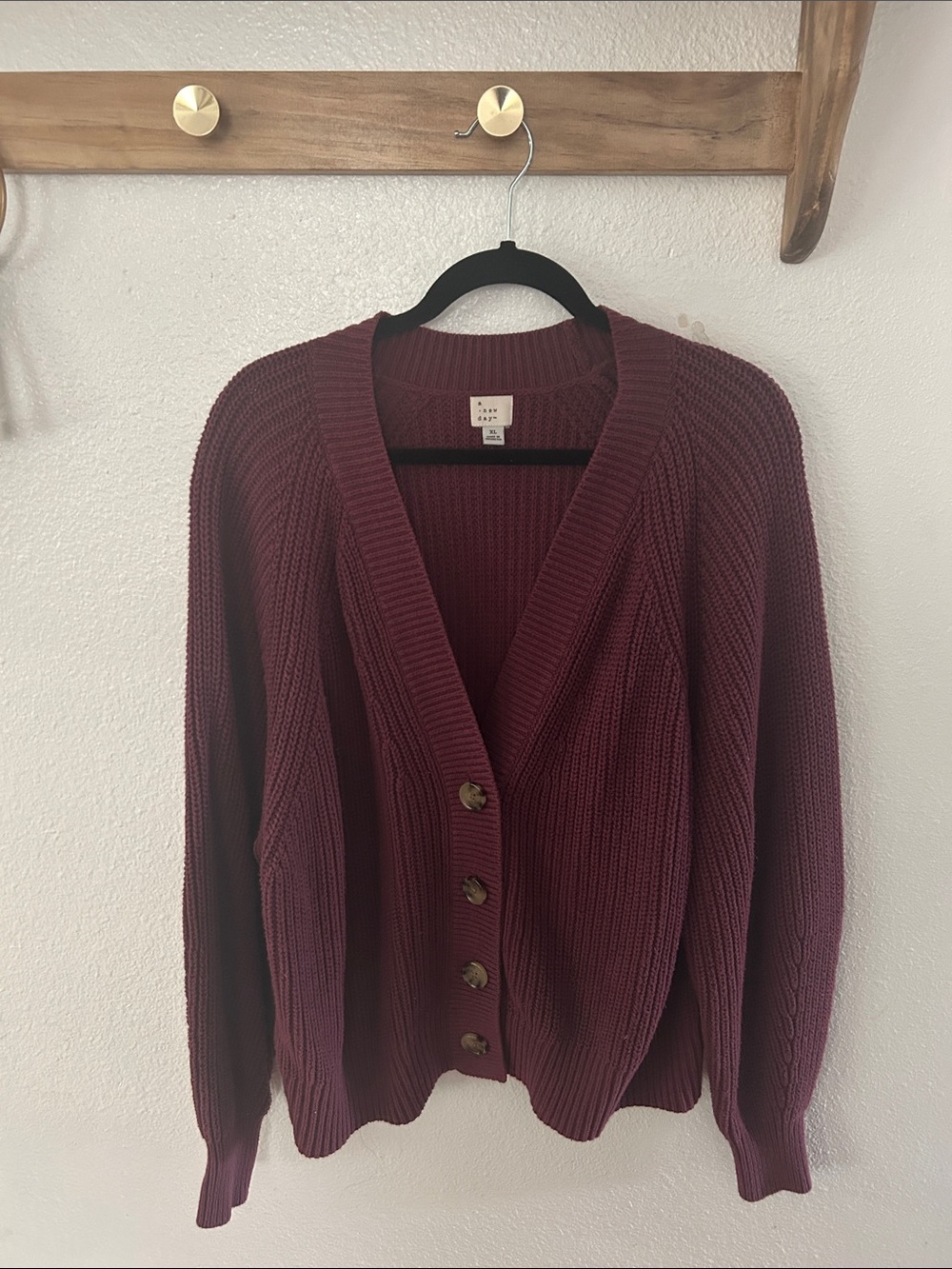 a new day Burgundy Ribbed Button-Front Cardigan